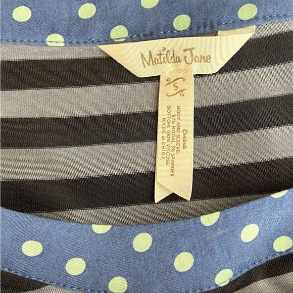 Matilda Jane | Lets Get Lost Top Roll Tab Sleeve Polka Dot Stripe - Picture 8 of 9